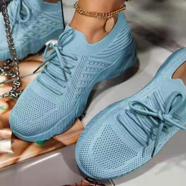 Blue women’s solid color fashion sneakers with comfortable thick rubber sole