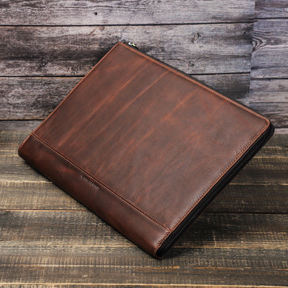 Business leather document bag with zipper closure