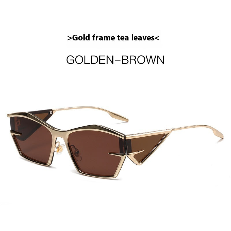 Gold frame sunglasses with brown lenses on a white background
