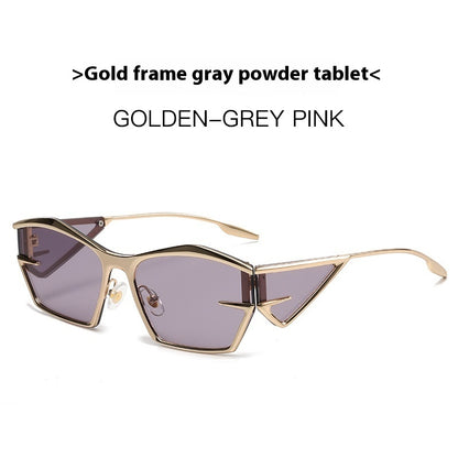 Gold frame sunglasses with gray lenses on a white background