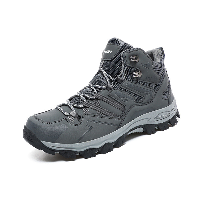 Gray hiking boot on a white background