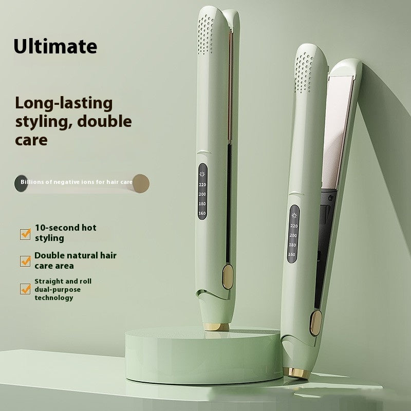Hair straightener with features highlighted on a light gray background