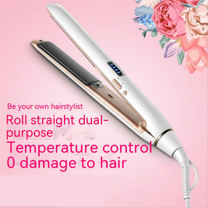Hair straightener with floral design on a pink background