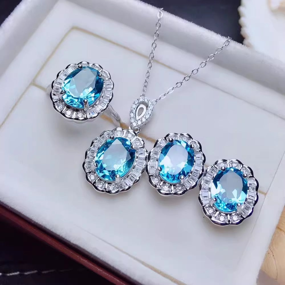 Colored Gems Rings Ear Studs Pendant