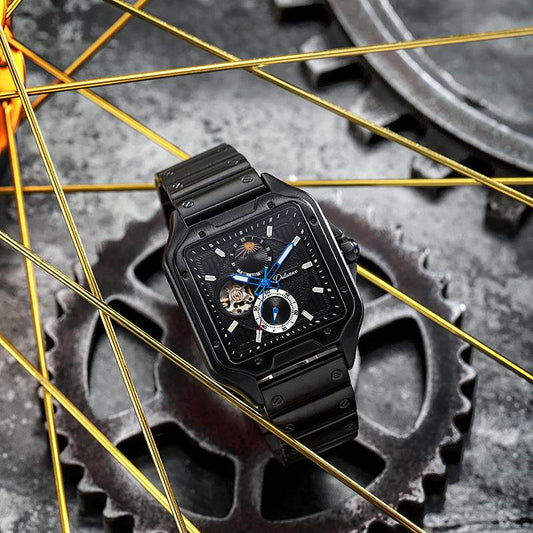Flywheel Waterproof Hollow Out Trendy Men's Square Automatic Mechanical Watch - YAXSO