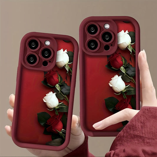 Wine Red Rose iPhone Case – Soft TPU Anti-Fall Cover