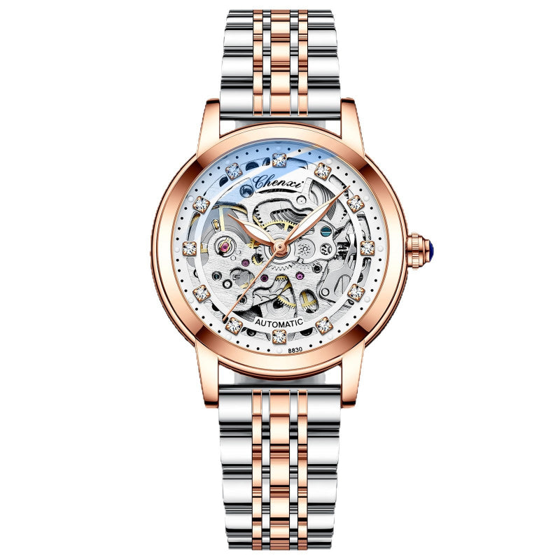 Luxury watch with rose gold and silver metal band. YAXSO UAE ONLINE STORE