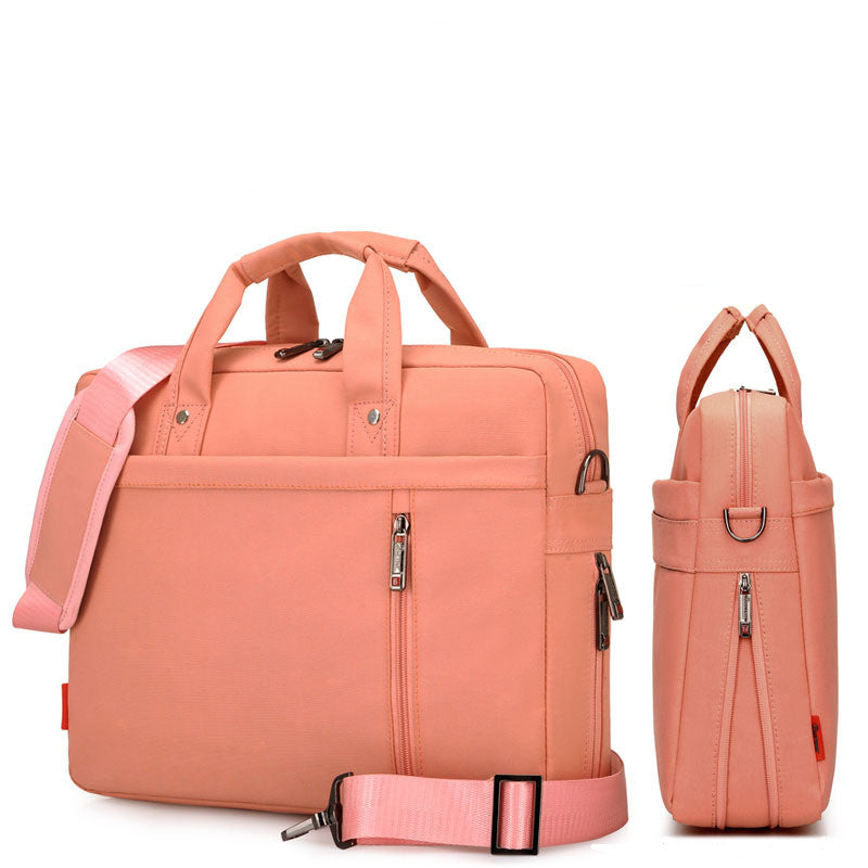 Pink backpack with multiple compartments on a white background