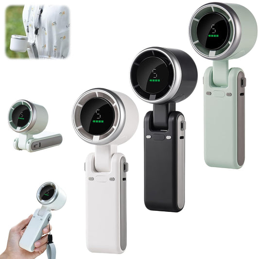 Multiple views of a handheld electronic device with a digital display on a white background.
