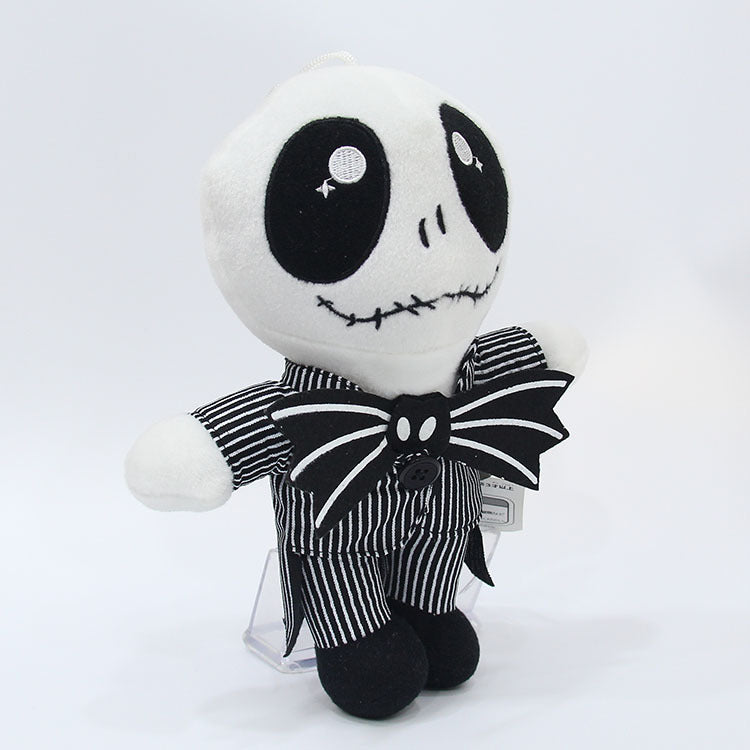 Plush toy resembling a character from a movie, wearing a striped shirt and bow tie, on a white background.