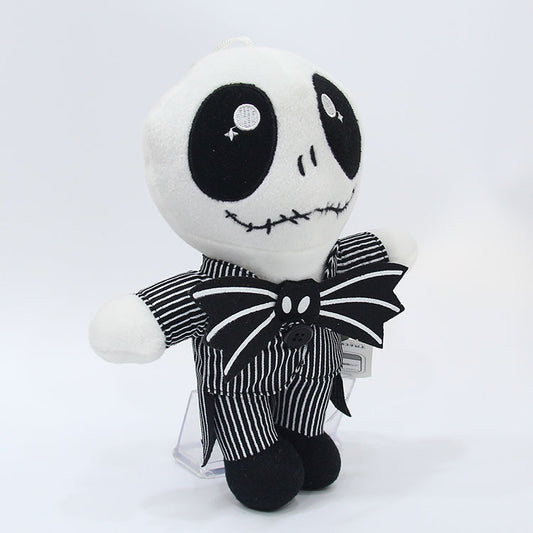 Plush toy resembling a character from a movie, wearing a striped shirt and bow tie, on a white background.