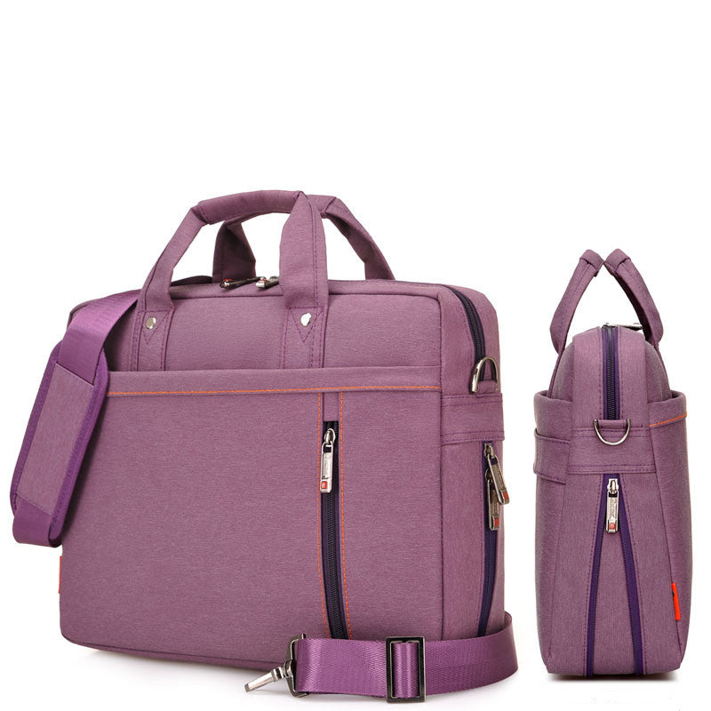 Purple travel bag with shoulder strap on a white background