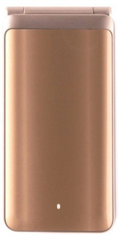 Gold smartphone flip case back with smooth panel and small logo dot
