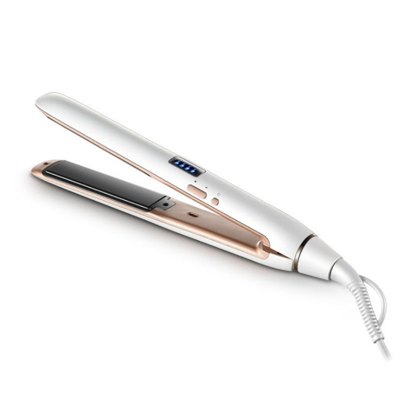 Rose gold hair straightener on a white background