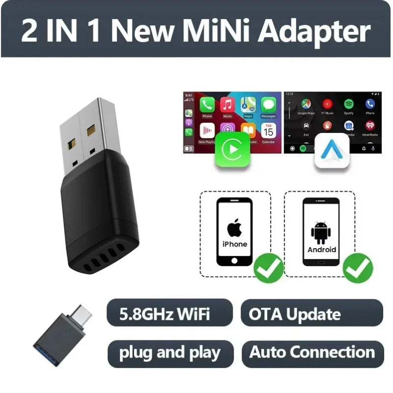 Wireless Adapter Smart Wireless CarPlay Android Auto USB Dongle