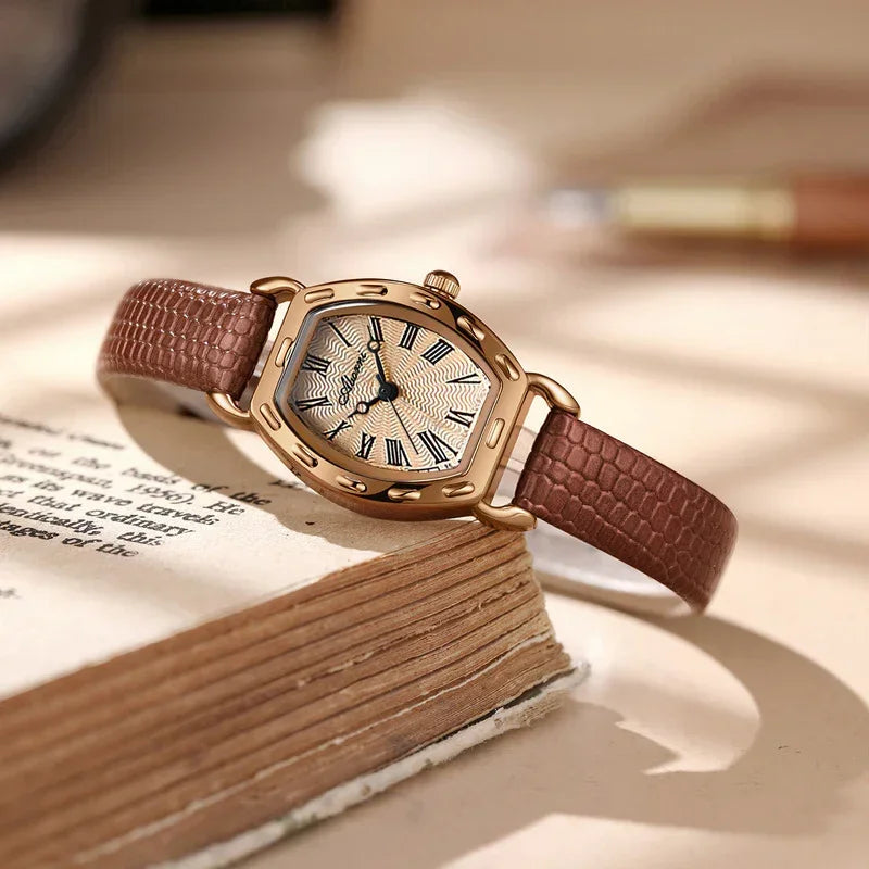 Women’s Fashion Leather Strap Watch – Roman Dial, Rose Gold Case - YAXSO