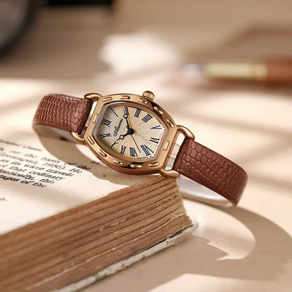 Women’s Fashion Leather Strap Watch – Roman Dial, Rose Gold Case - YAXSO