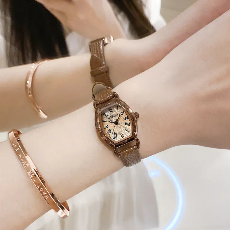 Women’s Fashion Leather Strap Watch – Roman Dial, Rose Gold Case - YAXSO
