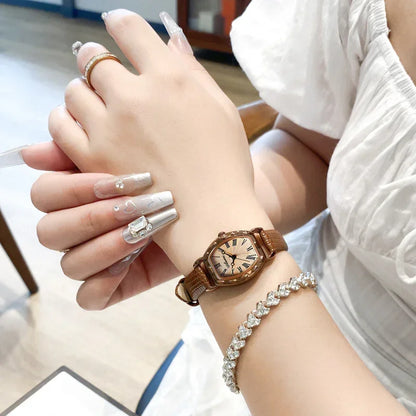 Women’s Fashion Leather Strap Watch – Roman Dial, Rose Gold Case - YAXSO
