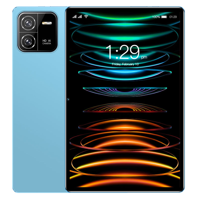 Tablet with a colorful display on a white background