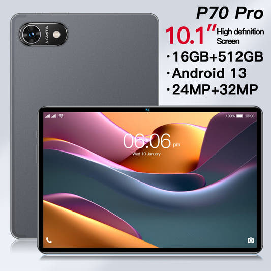 Dark gray portable tablet with 10.1-inch screen and dual rear cameras