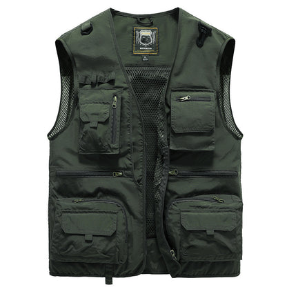 Men's Green vest with multiple pockets and a brand logo on a white background