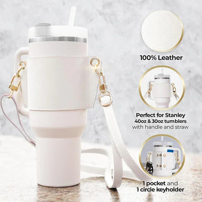 PU Leather Water Tumblers Handle Shoulder Strap for 30–40 - YAXSO