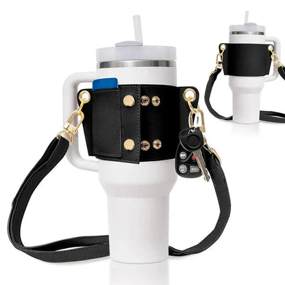 PU Leather Water Tumblers Handle Shoulder Strap for 30–40 - YAXSO