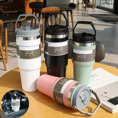 Vacuum insulated stainless steel travel tumblers, white/black/mint/pink, with lids