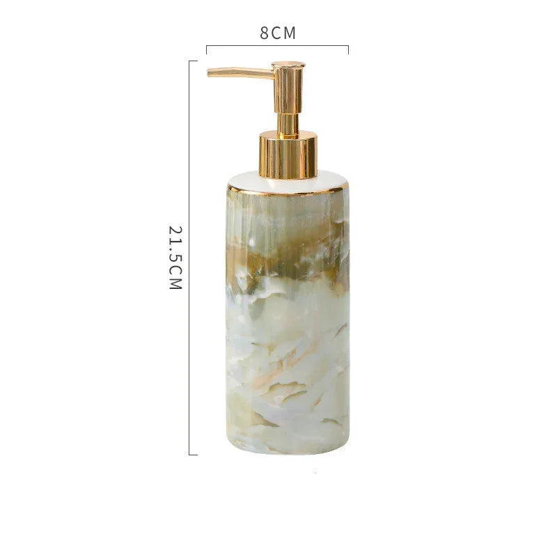 Light cream marble ceramic dispenser bottle with gold pump