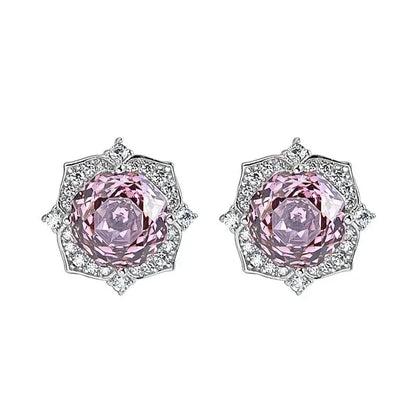 Flower Ring with High Carbon Diamond and Stud Earrings - YAXSO