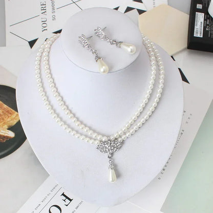 Pearl and Crystal Necklace and Earring Set - YAXSO