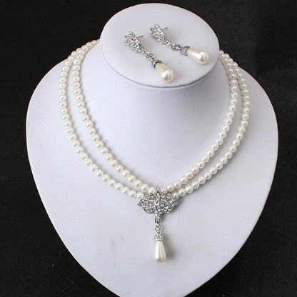 Pearl and Crystal Necklace and Earring Set - YAXSO