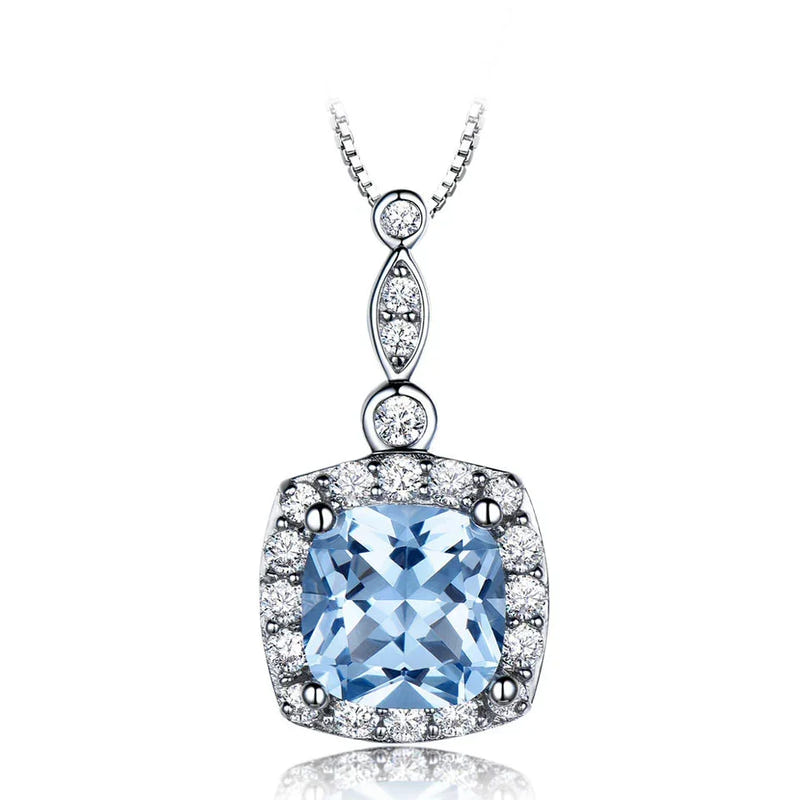 Sterling silver sky blue topaz pendant necklace with cushion-cut center stone