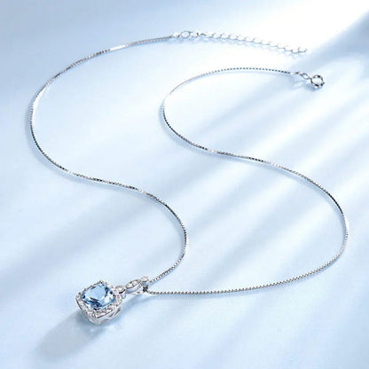 Sterling silver sky blue topaz pendant necklace with cushion-cut stone on chain