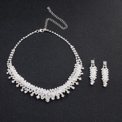 Rhinestone wedding necklace with matching drop earrings set, silver-tone