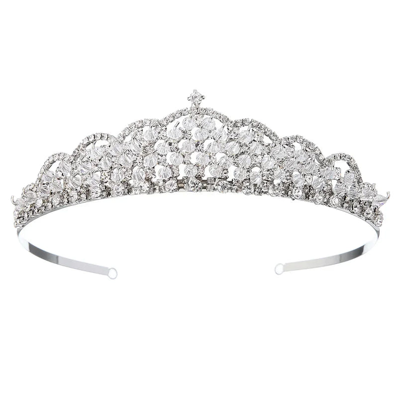 Rhinestone tiara crown headband with silver-tone metal, adjustable back