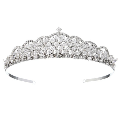 Rhinestone tiara crown headband with silver-tone metal, adjustable back