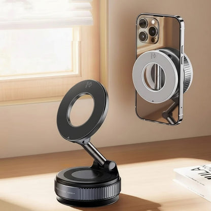 Black magnetic car phone holder with foldable adjustable ring stand