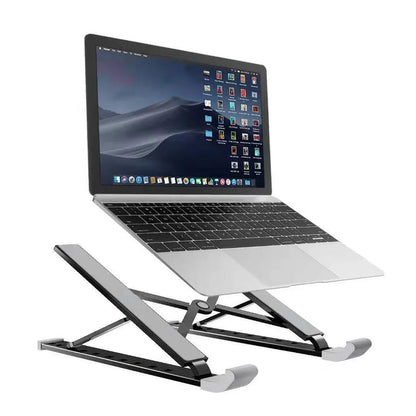 Folding laptop tablet stand, black with adjustable lift for angled screen
