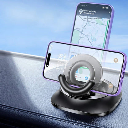 Black magnetic car phone holder with purple ring, foldable adjustable stand