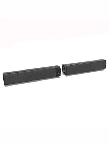 Two black foldable Bluetooth soundbar speaker sections side by side