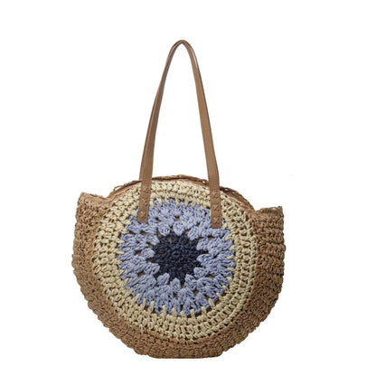 Colorful Crochet Round One-Shoulder Straw Bag for Women - YAXSO