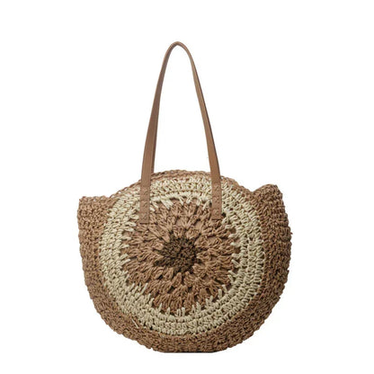 Colorful Crochet Round One-Shoulder Straw Bag for Women - YAXSO