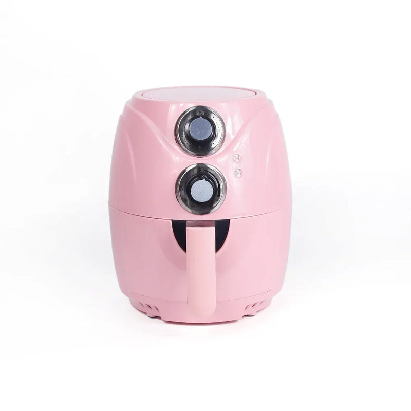 5L multifunctional air fryer, pink front view with dual dials and drawer handle