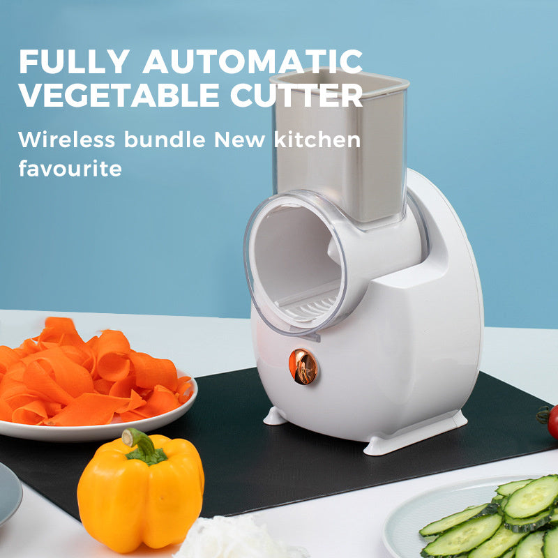 Fully automatic vegetable cutter with sliced vegetables.  YAXSO STORE UAE