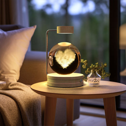 Decorative lamp on a small table with a blurred indoor background