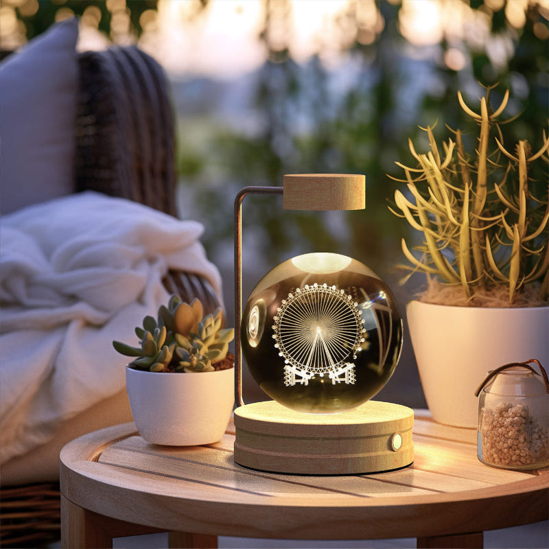 Cosmic LED night light with glowing circular galaxy pattern in crystal dome