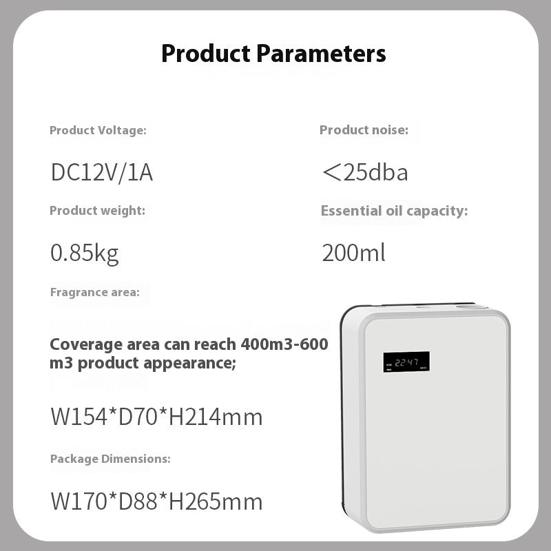 Product parameters of an electronic device with a white background