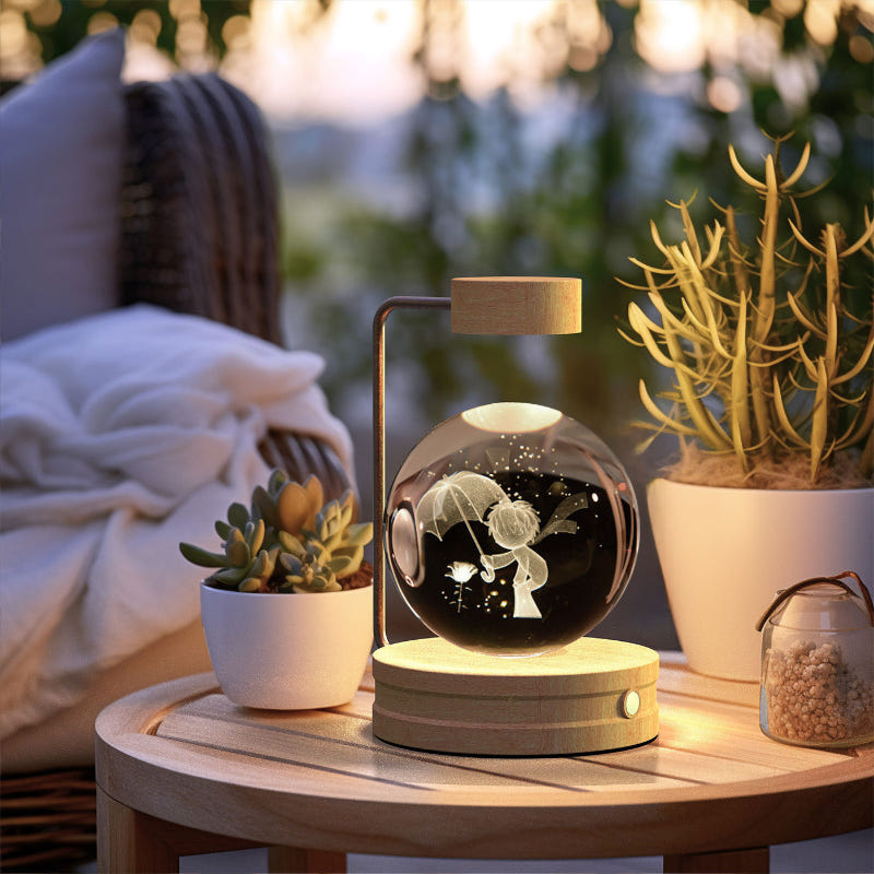 Crystal ball LED night light glowing sphere with star-like light inside clear glass dome